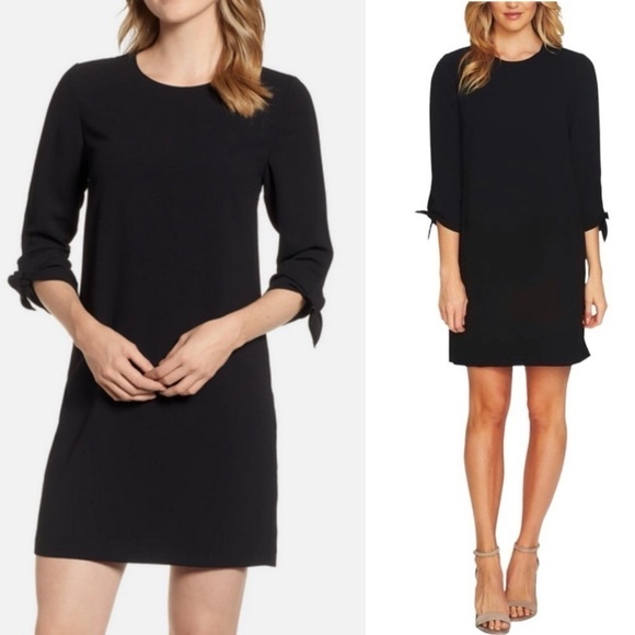 CeCe by Cynthia Steffe Tie Sleeve Shift Dress in Black NWOT Women’s Size 2 LBD - Picture 1 of 10